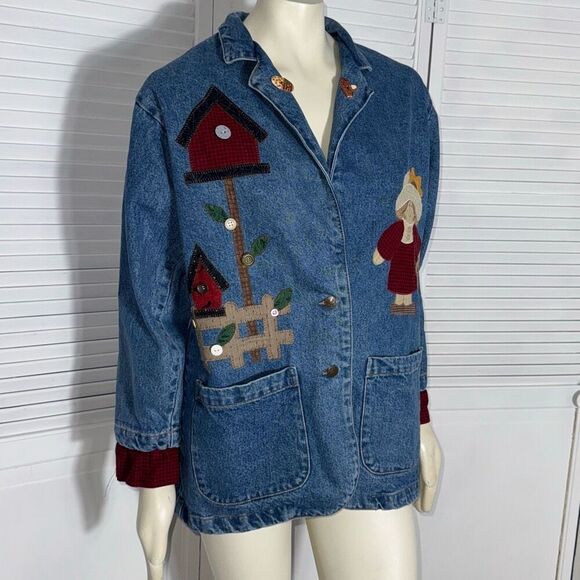 Vintage Denim Patchwork Oversized Chore Jacket Barn Jacket Size Small - Picture 2 of 14